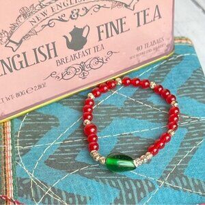 Untreated ruby gold lava rock beaded bracelet/July birthstone